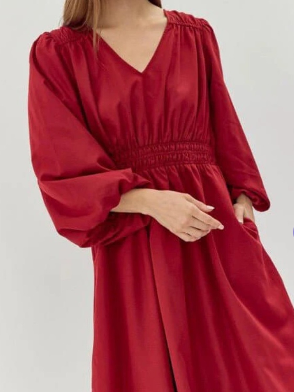 Brick Red Smocked Cotton Midi Dress - NWT, size S/M